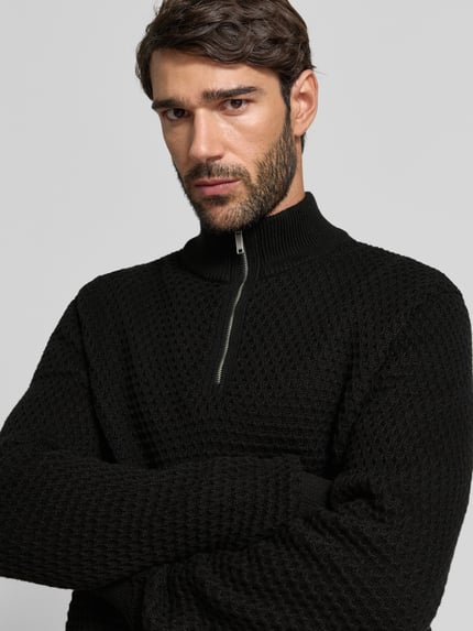 MCNEAL Regular Fit Troyer mit gerippten Abschlüssen Black 3