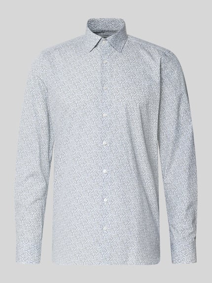 Produktfoto, Slim Fit Business-Hemd im Allover-Look mit Kentkragen von OLYMP Level Five, Reine Baumwolle, dezentes Muster auf hellem Grund, lange Ärmel, Größe 40: Rückenlänge 70 cm, Schulterbreite 42 cm, Ärmellänge 67 cm