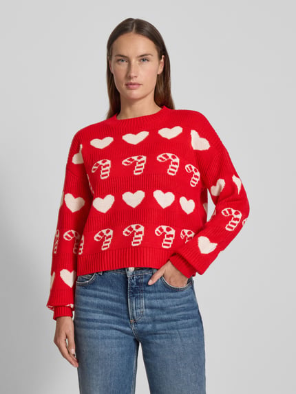 VERO MODA Regular Fit Weihnachtspullover mit Rundhalsausschnitt Modell 'CANDYHEARTS' Rot 4