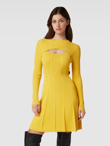 HUGO Gebreide jurk met labeldetail Mosterdgeel - 4