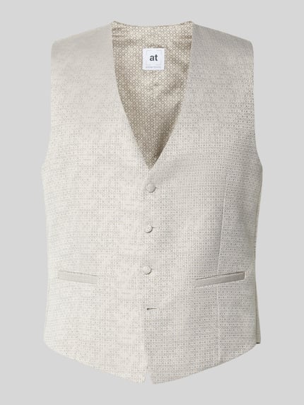 Produktfoto, Weste mit V-Ausschnitt und Paspeltaschen von ATELIER TORINO in Hellgrau, strukturierte Oberfläche, gerade Linien, Woll-Mix, Knopfleiste, elegante Optik