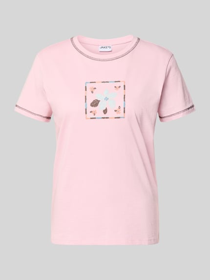 Jake*s Casual T-Shirt mit Motiv und Rundhalsausschnitt Pink 2