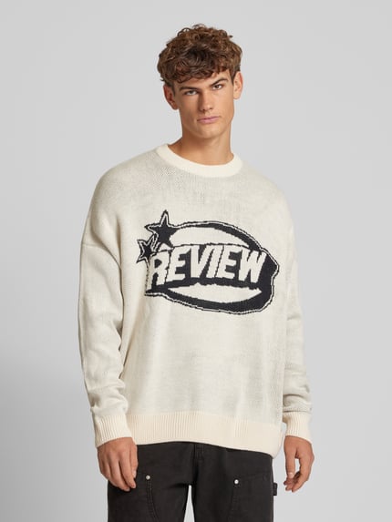 REVIEW Sweter z dzianiny z nadrukiem z logo Écru 4