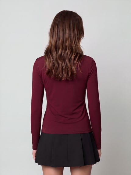 PIECES Langarmshirt mit drapierter Schulterpartie Bordeaux 5