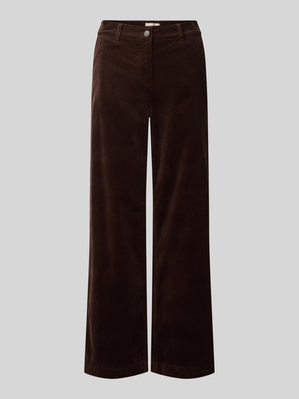 Produktfoto, dunkelbraune Cordhose mit weitem Bein und Eingrifftaschen, reine Baumwolle, Modell 'Cordy' von FREE/QUENT