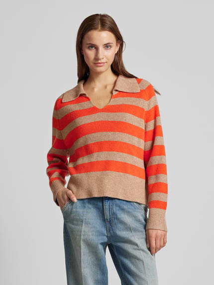 Oui Sweter z dzianiny o kroju loose fit z mieszanki wełny Czerwony 4