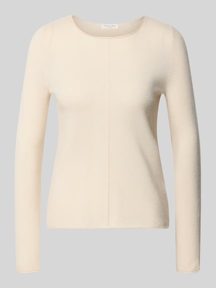 Produktfoto, Regular Fit Strickpullover aus reinem Kaschmir von Christian Berg Woman in Beige mit Rundhalsausschnitt und Ziernaht, feine Strickstruktur