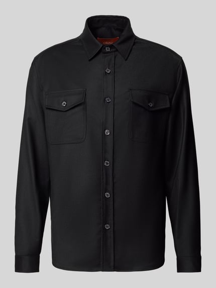 Cruna Regular fit overshirt van scheerwol met klepzakken Zwart - 2