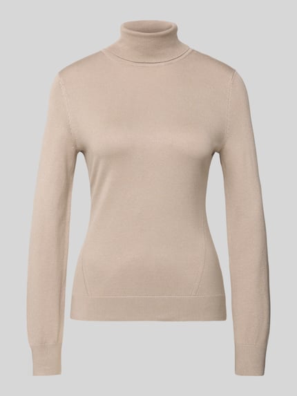 COMMA Slim Fit Rollkragenpullover mit gerippten Abschlüssen Taupe 2
