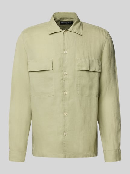 Marc O'Polo Regular Fit Leinenhemd mit Brustpattentaschen Mint 2