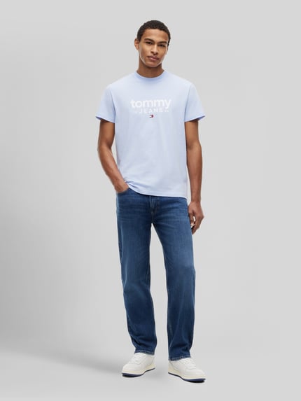 Tommy Jeans Relaxed Fit T-Shirt aus reiner Baumwolle mit Label-Schriftzug Hellblau 1