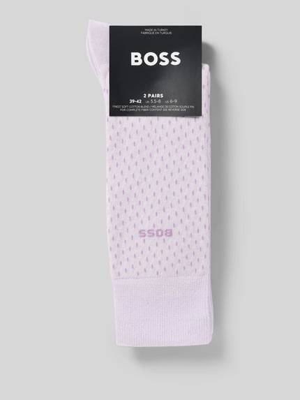 Produktfoto, Socken mit Label-Detail im 2er-Pack von BOSS, Herrenmodell, Baumwoll-Mix, dezentes Muster, elastische Rippenbündchen.