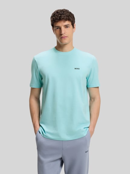 BOSS Green męski t-shirt o kroju regular fit z mieszanki bawełny Morski 4