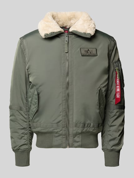Alpha Industries Bomberjacke mit Reißverschluss und Label-Patch Oliv 2