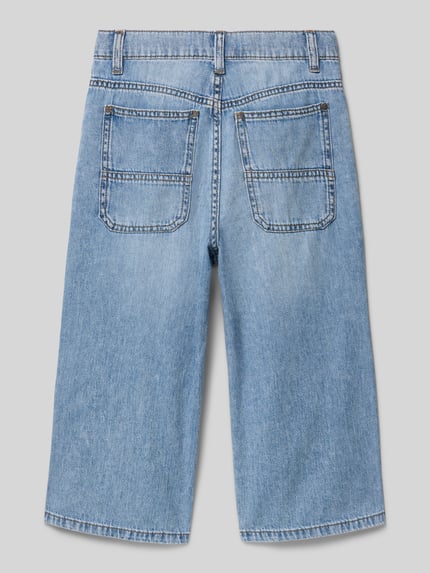 Productfoto, Wide Leg Skater Jeansshorts uit puur katoen van s.Oliver RED LABEL in denimlook, wide leg pasvorm, labelpatch, riemlussen, knoop en ritssluiting, 5-pocketmodel