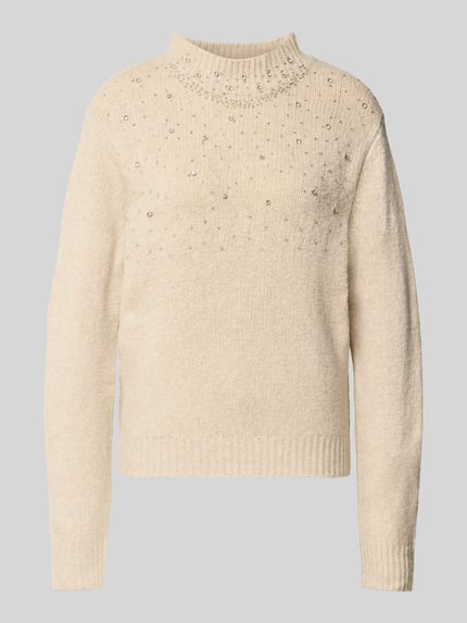 GUIDO MARIA KRETSCHMER WOMAN Regular Fit Strickpullover mit Ziersteinbesatz Modell 'DAKOTA' Beige 2