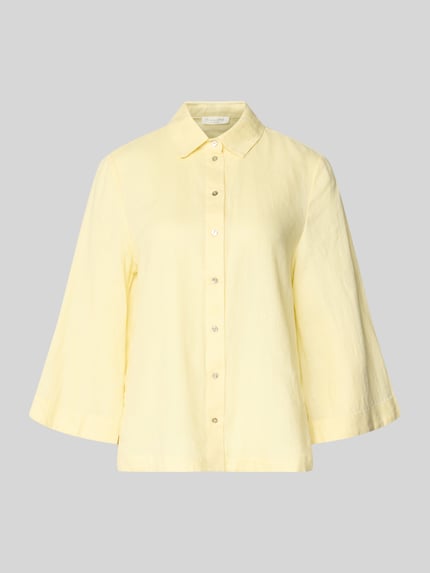 Produktfoto, Relaxed Fit Leinenbluse mit 3/4-Arm von Christian Berg Woman aus reinem Leinen, hellgelb, Hemdblusenkragen, Knopfleiste, glatte Textur