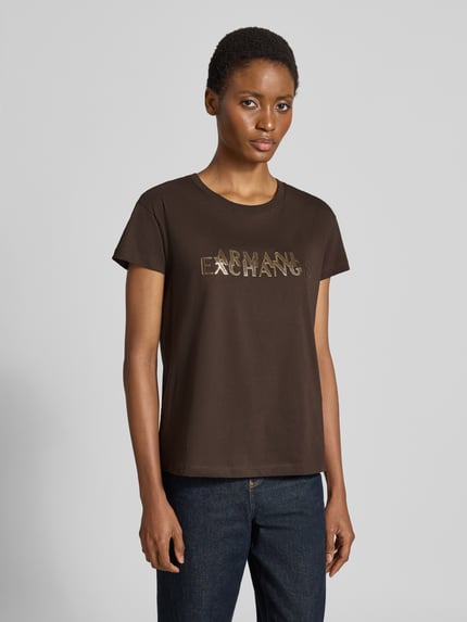 Armani Exchange męski t-shirt o kroju regular fit z czystej bawełny model 'ANTAGONIST' Ciemnobrązowy 4