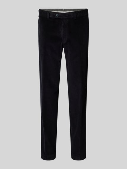 Productfoto, Stoffhose met achterzakken model 'PARMA' van Hiltl van puur katoen, rechte snit, zwart corduroy, knoop- en ritssluiting.