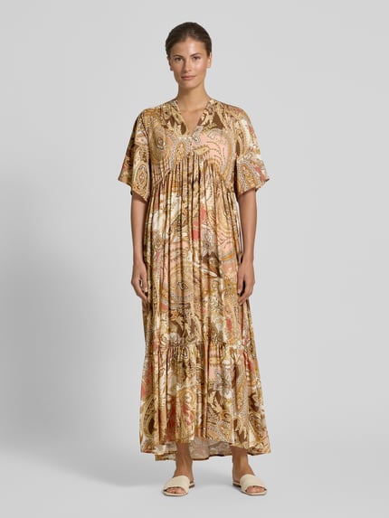 monari maxi-jurk van viscose met tuniekkraag Camel - 4