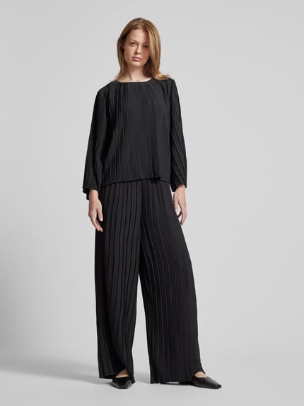 b.young Broek met plissévouwen en elastische band, model 'Janse' Zwart - 1