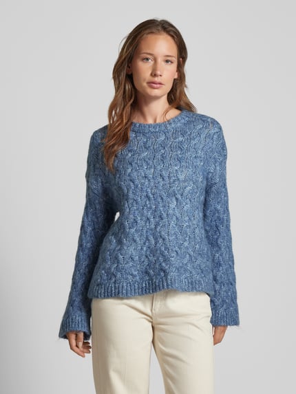 b.young Sweter z dzianiny ze ściegiem warkoczowym model ‘Omhu’ Niebieski 4