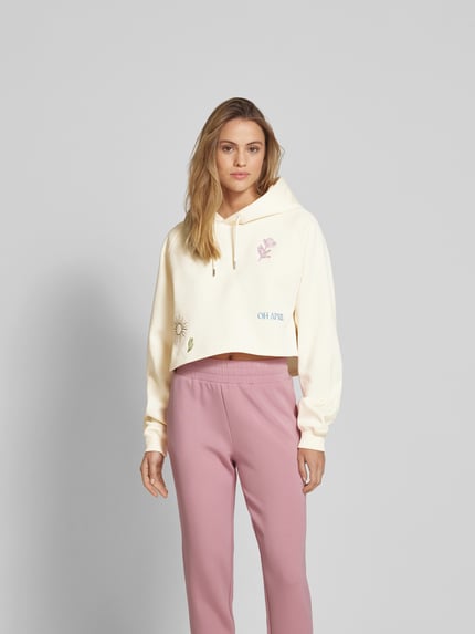 OH APRIL Bluza z kapturem o kroju oversized z haftami z motywem Piaskowy 4