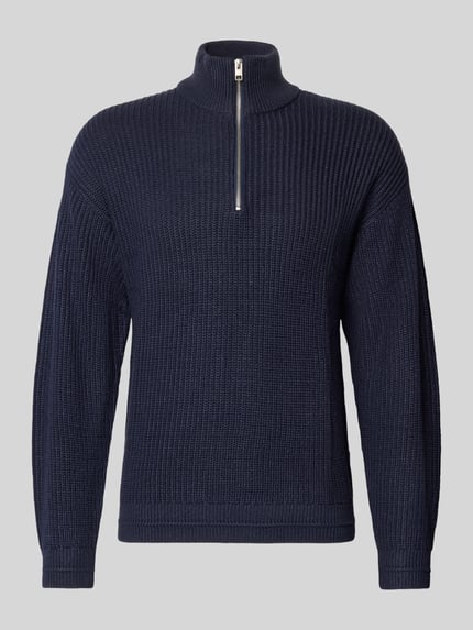 JACK & JONES Sweter z dzianiny z zamkiem błyskawicznym model ‘KAITO’ Granatowy 2