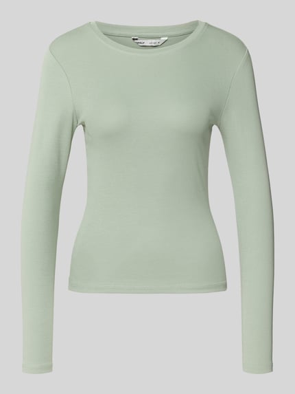 Produktfoto, hellgrünes Regular Fit Langarmshirt aus Baumwoll-Mix Modell 'RILEY' von ONLY, Damen Langarmshirt von ONLY, weißer Hintergrund