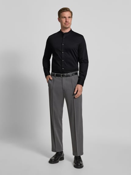 Jake*s Relaxed Fit Business Hemd mit Stehkragen Black 1