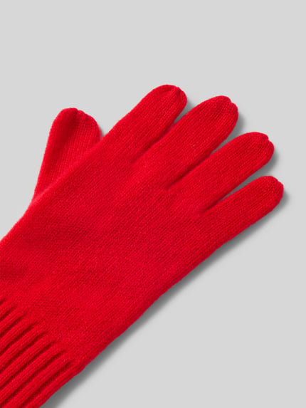 Produktfoto, Handschuhe aus reinem Kaschmir von Seeberger in leuchtendem Rot, Strick-Optik, elastisches Rippbündchen, weiche Textur