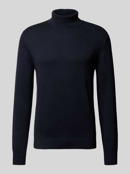 Christian Berg Men Sweter o kroju slim fit z mieszanki bawełny i wełny Granatowy 2