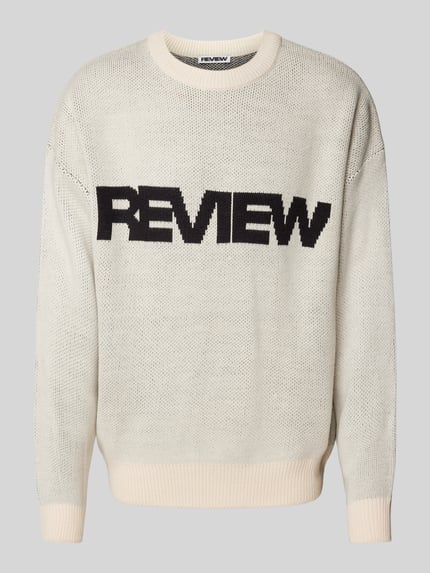 REVIEW Sweter z dzianiny z wyhaftowanym logo Écru 2