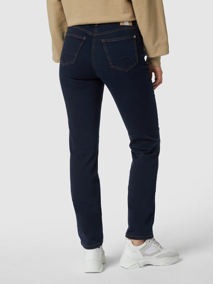 MAC Jeansy o kroju straight fit z naszywką z logo model 'Angela' Ciemnoniebieski 5