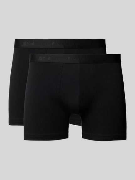 Produktfoto, zwarte Heren Trunks met elastische band met logo, katoenmix met stretch, nauwsluitend model, Trunks met elastisch Logo-Bund Model 'Daily Comfort' van FALKE.