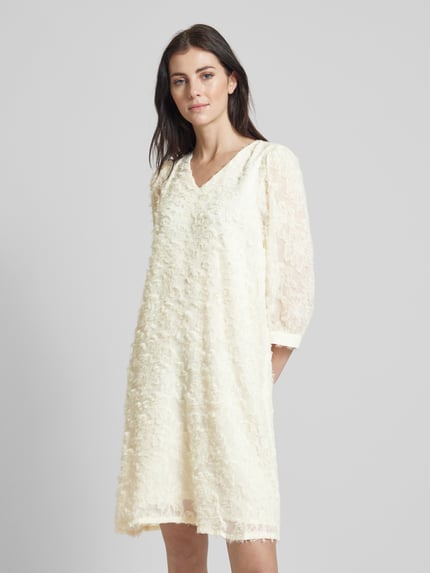 Kaffe Knielanges Kleid mit V-Ausschnitt Ecru 4