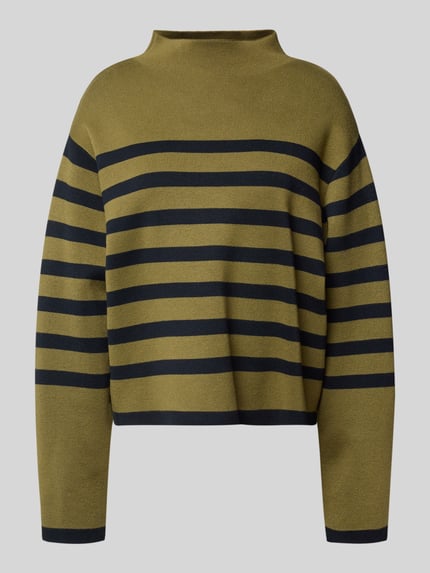 Jake*s Collection Strickpullover mit geripptem Stehkragen Oliv 2