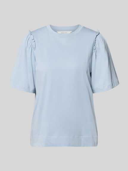 Produktfoto, Regular Fit T-Shirt aus reiner Baumwolle Modell 'PENELOPE' von Selected Femme, Optik: Unifarben, Rüschen-Applikation, 1/2-Arm, Rundhals, glatte Struktur
