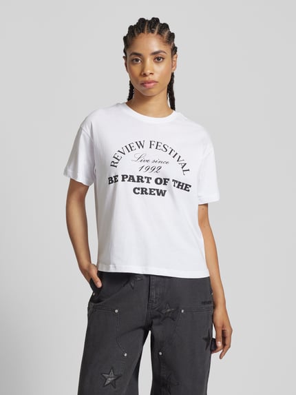 REVIEW T-shirt z nadrukiem ze sloganem Biały 4