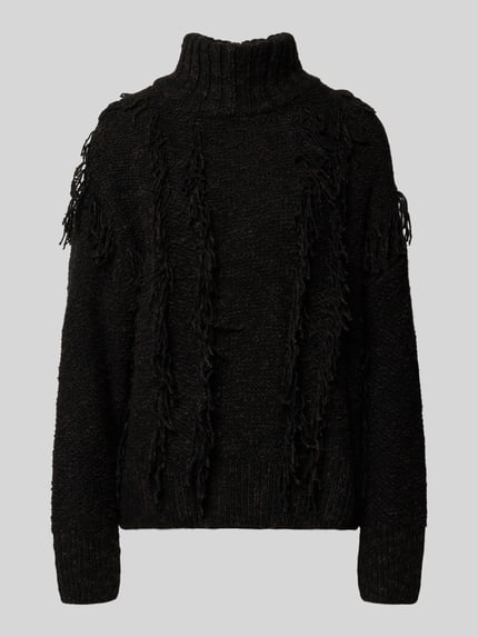 Jake*s Studio Woman Strickpullover mit Stehkragen und Fransen Dunkelbraun 2