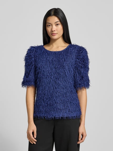 FREE/QUENT Pullover met franjes en ronde hals, model 'MARLIN' Blauw - 4