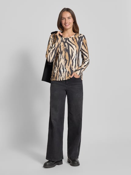 monari Shirt met lange mouwen en geribde ronde hals Cognac - 1