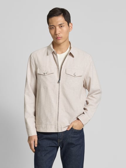 Tom Tailor Regular fit overhemdjack van een mix van linnen en katoen Beige - 4