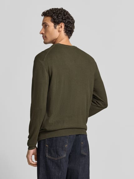 Casual Friday sweter z dzianiny o kroju regular fit z mieszanki bawełny z dodatkiem kaszmiru Khaki 5