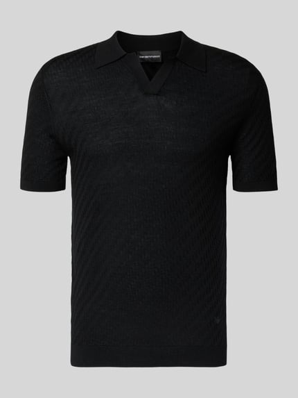 Produktfoto, Slim Fit Poloshirt mit Lyocell-Anteil von Emporio Armani in Schwarz, kurzärmelig, Strick-Optik, elastische Abschlüsse, Material-Mix