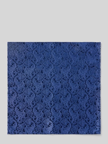 Produktfoto, Seideneinstecktuch met all-over motief van MONTI, vierkant model, zuiver zijde, blauw, breedte 27 cm, lengte 27 cm.