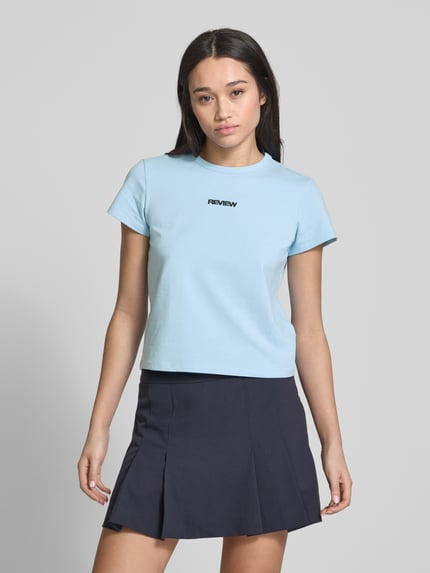 REVIEW T-Shirt mit Label-Print Hellblau 4
