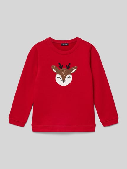 Produktfoto, Sweatshirt mit Motiv-Print von Blue Seven in Rot aus reiner Baumwolle, lockerer Schnitt, gerippte Abschlüsse, Rundhalsausschnitt