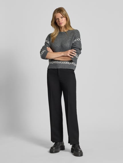 ONLY Comfort Fit Strickpullover mit Kontrastdetails Modell 'AMANDA LIFE' Anthrazit Melange 1