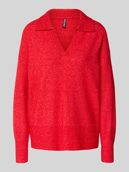 PIECES Regular Fit Strickpullover mit Woll-Anteil Modell 'MALOU' Rot 2